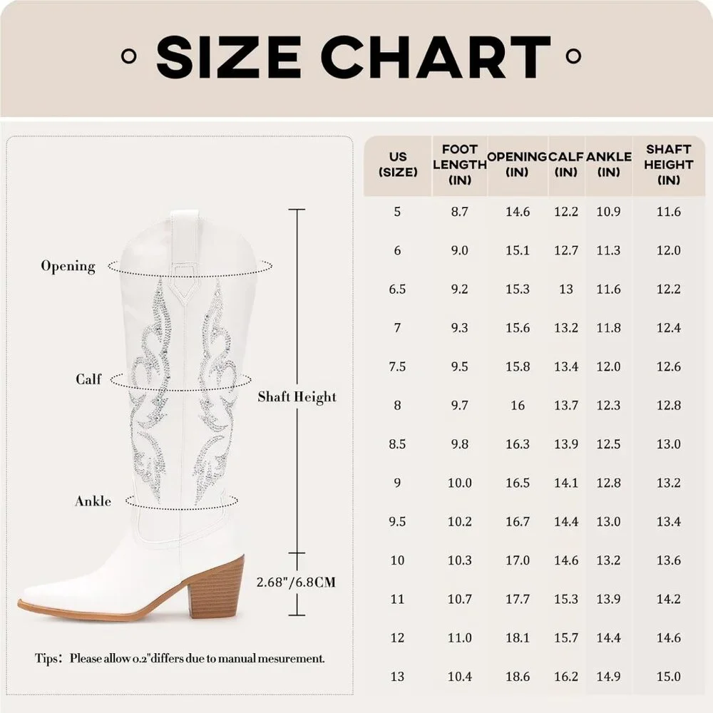 Women's White Cowboy for Wide High Calf Rhinestone Knee Western Tall Boots - Picture 4 of 7
